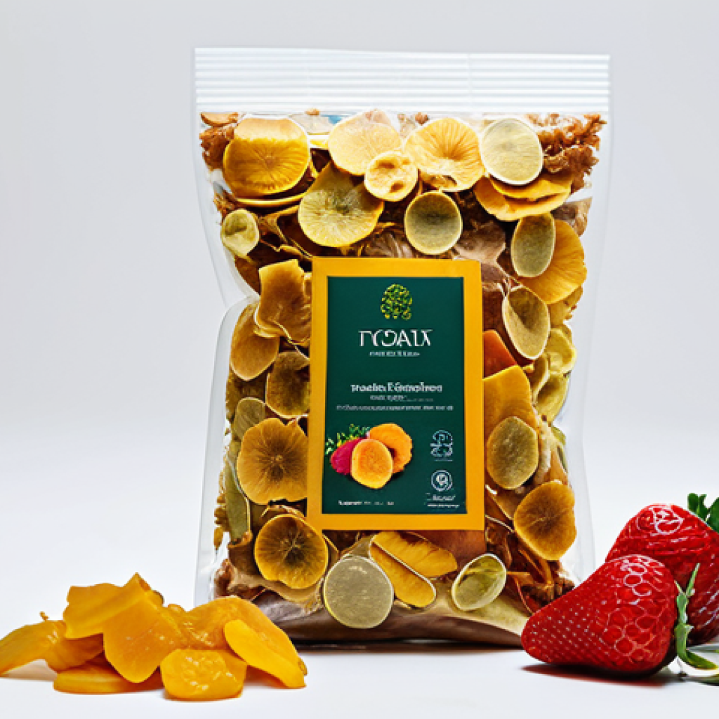 **Vibrant Dried Food Showcase**
A detailed studio shot showcasing an elegant and diverse arrangement of premium dried food products. The composition features vibrant yellow dried jackfruit, crisp red freeze-dried strawberries, natural orange dried mango slices, and green kale chips, artfully placed on a clean, light-colored, minimalist surface. The items are meticulously arranged to highlight their natural colors, appealing textures, and superior quality, illuminated by professional, soft box lighting to create a high-resolution, magazine-quality appearance. The background is a gently blurred, clean white wall, suggesting a high-tech, hygienic production environment.
safe for work, appropriate content, professional photography, high quality, modest presentation, family-friendly.
