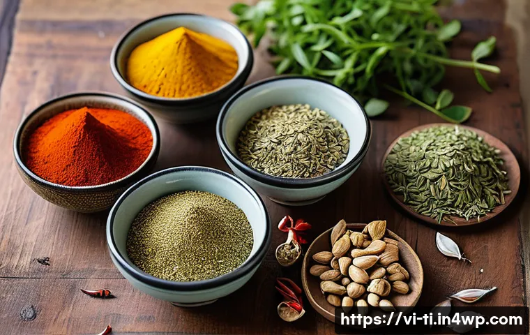 다양한 맛을 위한 건조 식품 양념 아이디어 - A vibrant Vietnamese kitchen scene showcasing traditional and modern spices arranged artfully on a r...