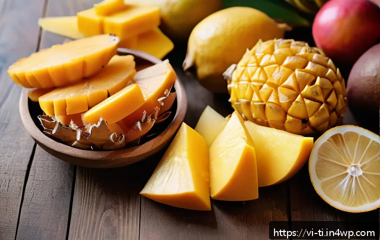 건조 식품 제조에 대한 FAQ 정리 - A vibrant, detailed close-up of various dried tropical fruits such as mango, pineapple, and jackfrui...