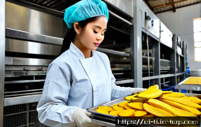 Home 17 건조 식품 제조와 관련된 사회적 이슈 - Photorealistic Vietnamese dried food processing facility, female worker in clean protective clothing...
